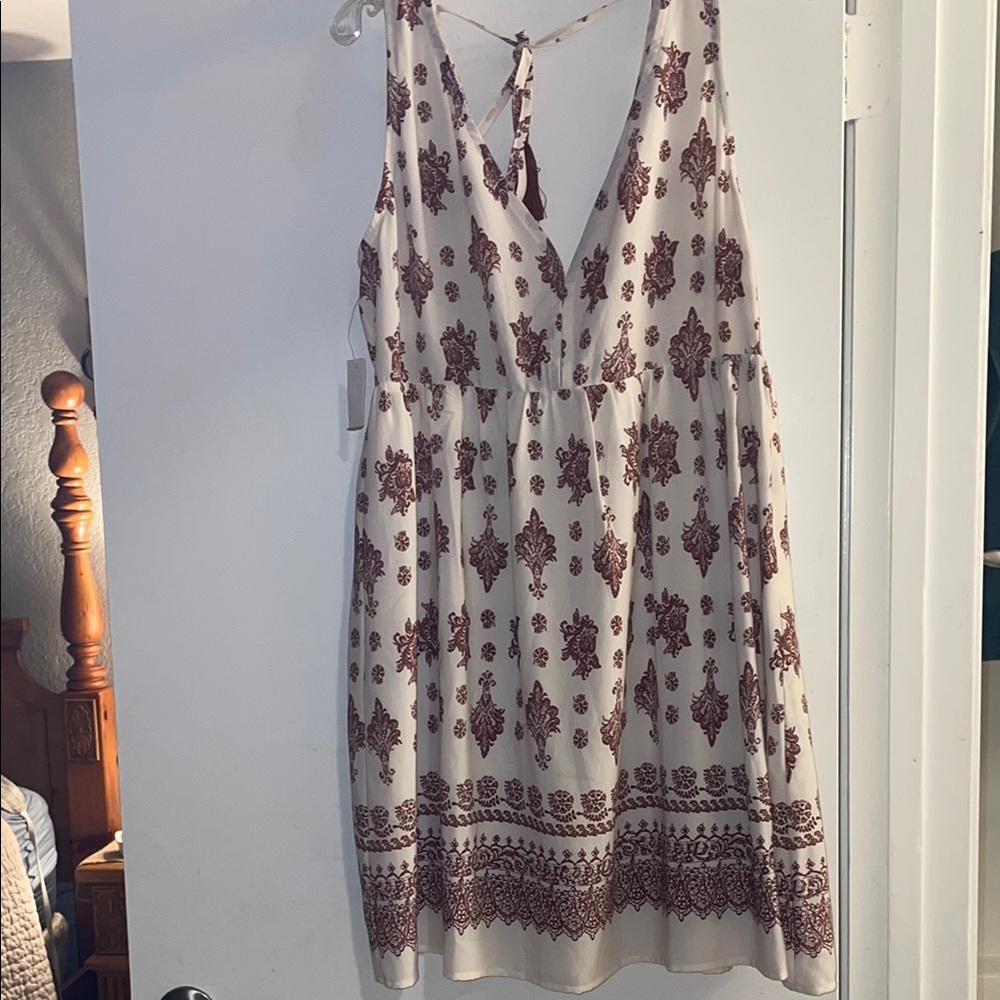 White and Gray Backless Sundress with Plunge Neckline